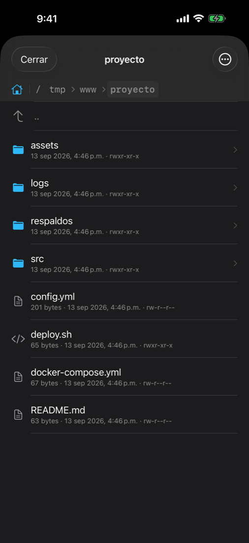 ShellDock en iPhone: archivos por SFTP con la ruta en migas