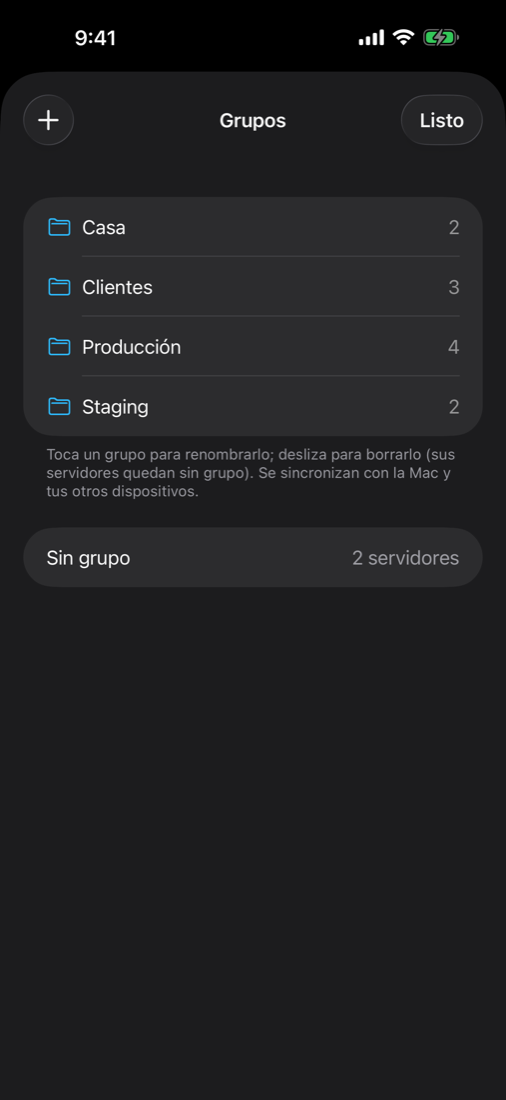ShellDock en iPhone: administrador de grupos